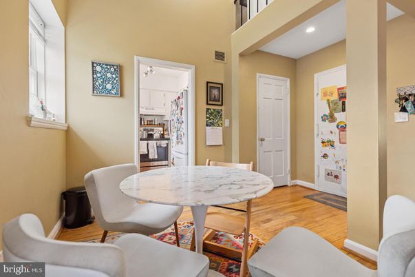 Dining room, Interior, Recessed Lighting, Wood Texture Flooring