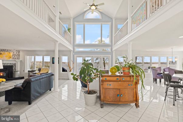 Dining room, Fireplace, Interior, Living room, Pendant Lights