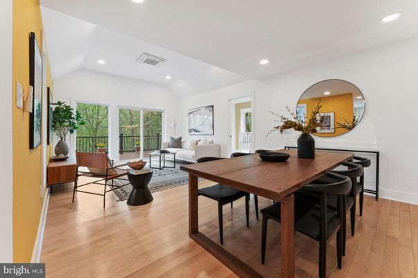 Dining room, Interior, Living room, Recessed Lighting, Wood Texture Flooring