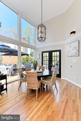 Dining room, Interior, Pendant Lights, Wood Texture Flooring