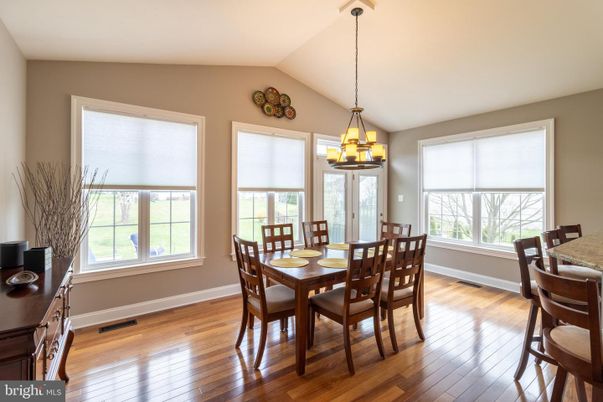 Dining room, Interior, Pendant Lights, Wood Texture Flooring