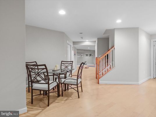 Dining room, Interior, Recessed Lighting, Wood Texture Flooring