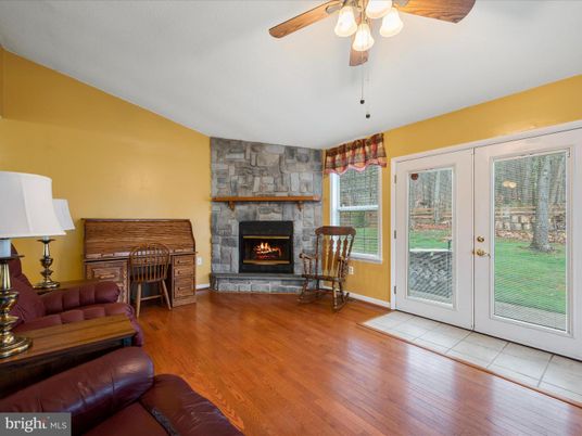 Fireplace, Interior, Stone Walls, Wood Texture Flooring