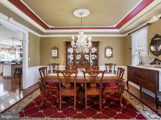 Chandelier, Dining room, Interior, Wood Texture Flooring