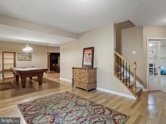 Billiard Table, Game Room, Interior, Pendant Lights, Wood Texture Flooring