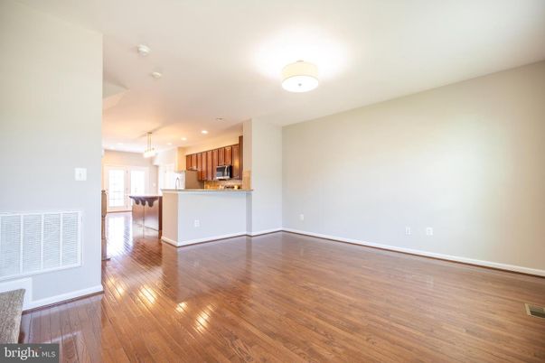 Empty room, Interior, Kitchen, Pendant Lights, Recessed Lighting, Wood Texture Flooring