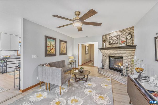 Fireplace, Interior, Living room, Stone Walls, Wood Texture Flooring