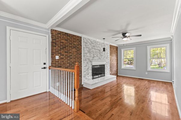Empty room, Fireplace, Interior, Stone Walls, Wood Texture Flooring