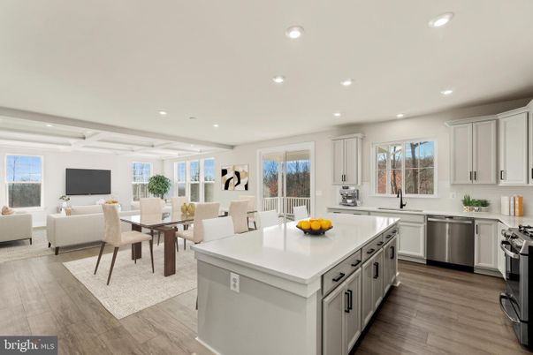 Dining room, Interior, Kitchen, Living room, Recessed Lighting, Stainless Steel Appliances, Wood Texture Flooring