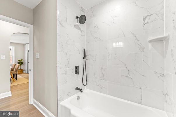 Bathroom, Interior, Marble Walls, Wood Texture Flooring