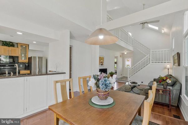 Dining room, Interior, Kitchen, Recessed Lighting, Stainless Steel Appliances, Wood Texture Flooring