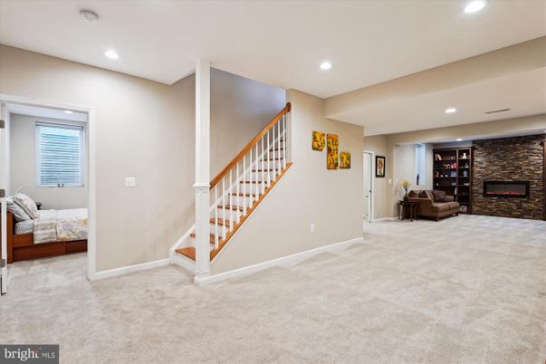 Fireplace, Interior, Recessed Lighting, Stone Walls