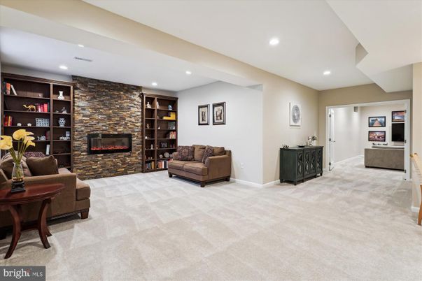 Fireplace, Interior, Living room, Recessed Lighting, Stone Walls