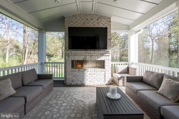 Fireplace, Interior, Living room, Recessed Lighting, Stone Walls