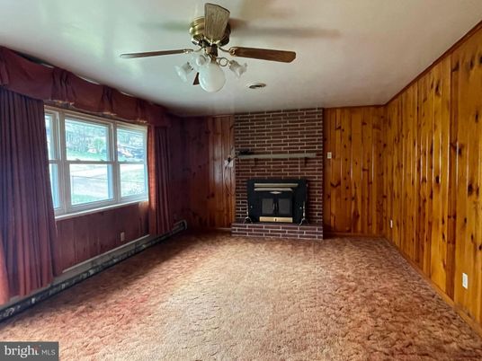 Empty room, Fireplace, Interior, Stone Walls, Wooden Walls