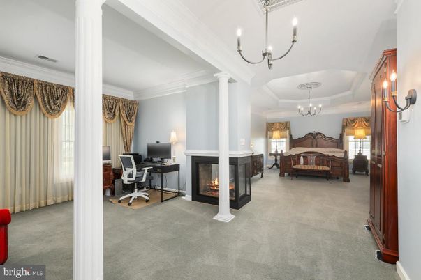 Chandelier, Fireplace, Home Office, Interior