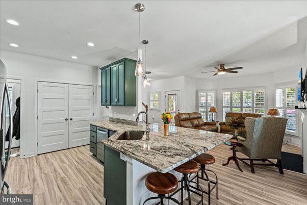 Interior, Kitchen, Living room, Pendant Lights, Recessed Lighting, Wood Texture Flooring