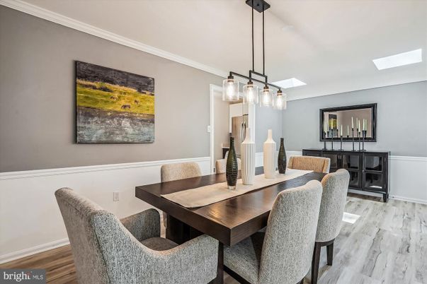Dining room, Interior, Pendant Lights, Wood Texture Flooring