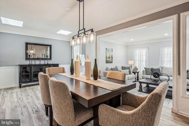 Dining room, Interior, Living room, Pendant Lights, Recessed Lighting, Wood Texture Flooring