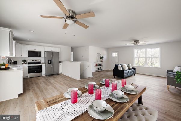 Dining room, Interior, Kitchen, Recessed Lighting, Stainless Steel Appliances, Wood Texture Flooring