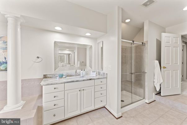 Bathroom, Dual Sink Vanities, Glass Shower, Interior, Recessed Lighting
