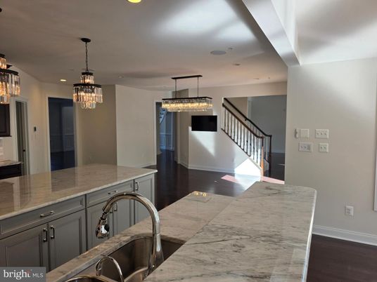 Chandelier, Interior, Kitchen, Recessed Lighting, Wood Texture Flooring