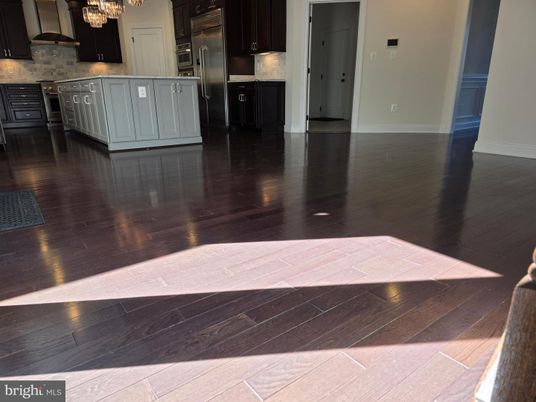Chandelier, Interior, Kitchen, Stainless Steel Appliances, Wood Texture Flooring