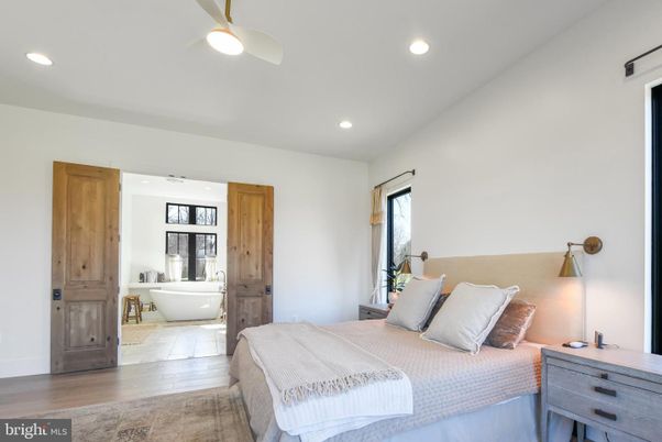 Bathroom, Bedroom, Free Standing Baths, Interior, Recessed Lighting, Wood Texture Flooring