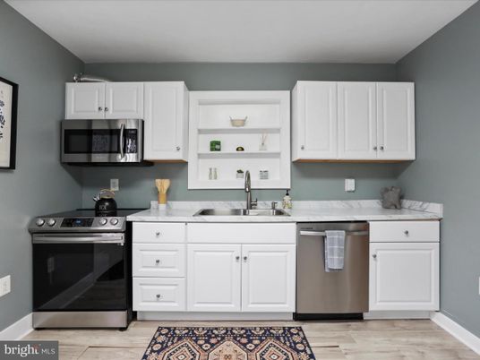 Interior, Kitchen, Stainless Steel Appliances, Wood Texture Flooring