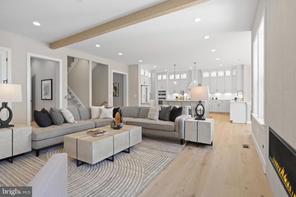 Interior, Kitchen, Living room, Pendant Lights, Recessed Lighting, Wooden Beams, Wood Texture Flooring