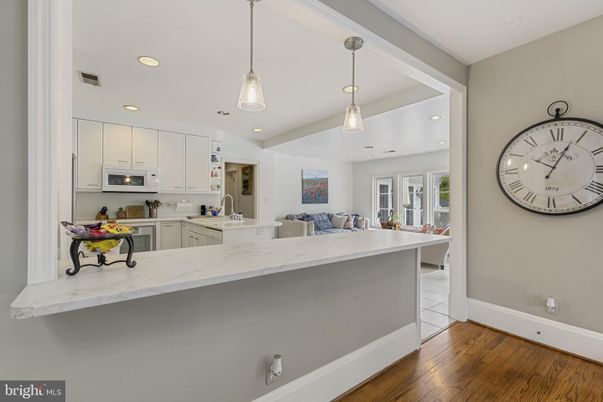 Interior, Kitchen, Pendant Lights, Recessed Lighting, Wood Texture Flooring