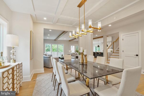 Dining room, Interior, Pendant Lights, Recessed Lighting, Wood Texture Flooring