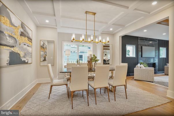 Dining room, Interior, Pendant Lights, Recessed Lighting, Wood Texture Flooring