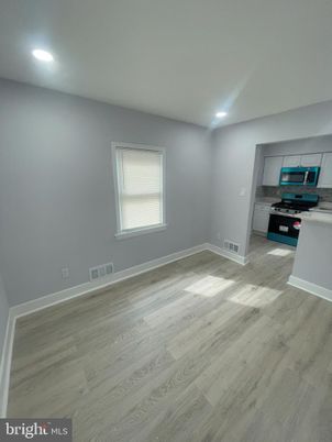 Empty room, Interior, Kitchen, Recessed Lighting, Wood Texture Flooring