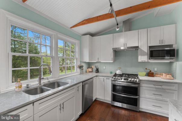 Interior, Kitchen, Stainless Steel Appliances, Wooden Beams, Wood Texture Flooring
