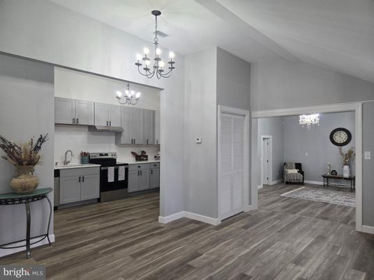 Chandelier, Interior, Kitchen, Pendant Lights, Wood Texture Flooring