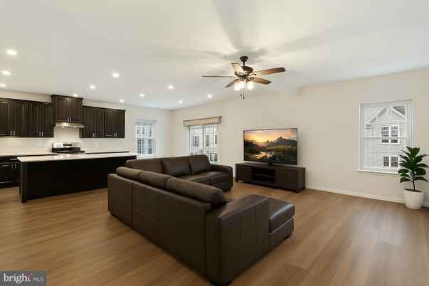 Interior, Kitchen, Living room, Recessed Lighting, Stainless Steel Appliances, Wood Texture Flooring