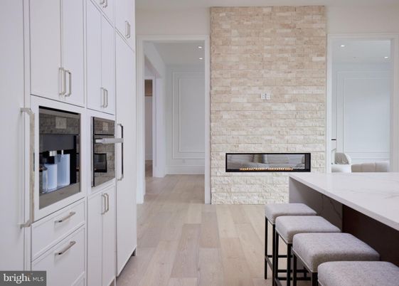 Fireplace, Interior, Recessed Lighting, Stone Walls, Wood Texture Flooring