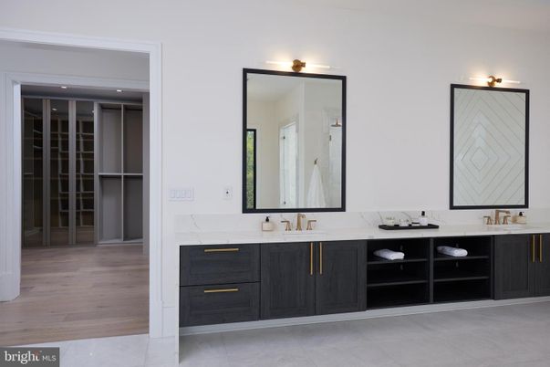 Bathroom, Dual Sink Vanities, Interior, Walk-in Closets, Wood Texture Flooring