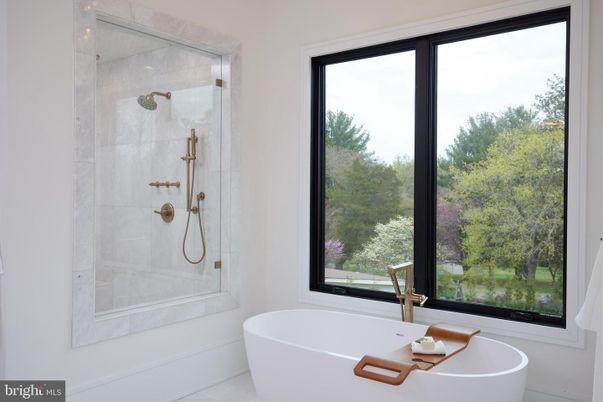 Bathroom, Free Standing Baths, Glass Shower, Interior, Marble Walls