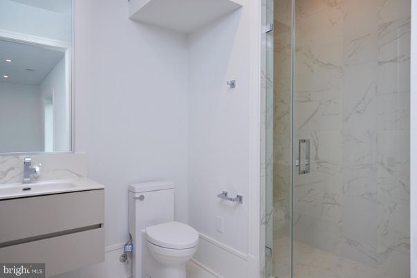 Bathroom, Glass Shower, Interior, Marble Walls, Recessed Lighting