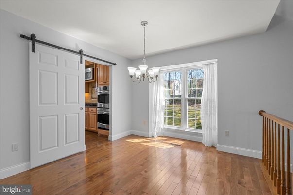 Chandelier, Empty room, Interior, Kitchen, Stainless Steel Appliances, Wood Texture Flooring