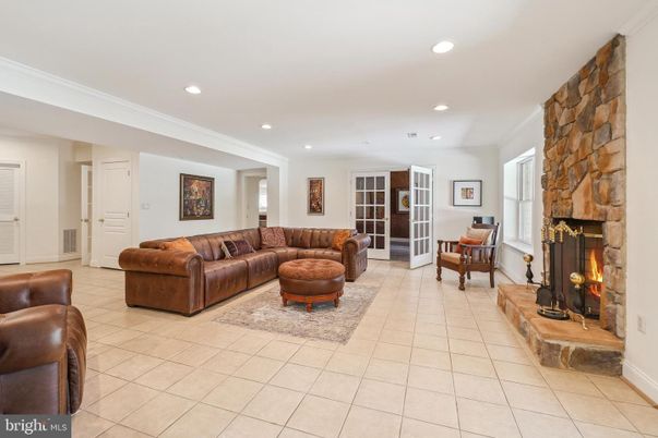 Fireplace, Interior, Living room, Recessed Lighting, Stone Walls