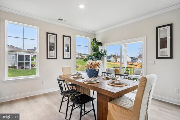 Dining room, Interior, Recessed Lighting, Wood Texture Flooring