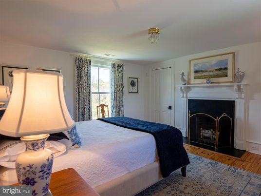 Bedroom, Fireplace, Interior, Wood Texture Flooring