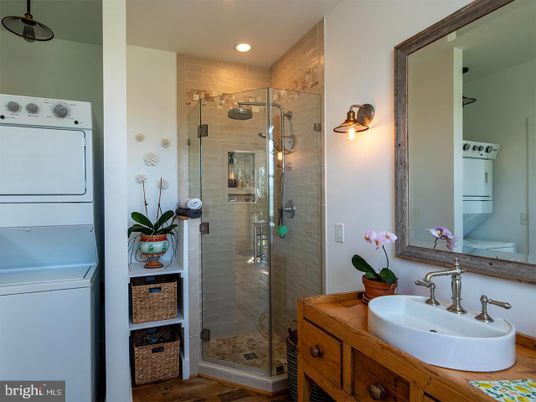 Bathroom, Glass Shower, Interior, Recessed Lighting, Wood Texture Flooring
