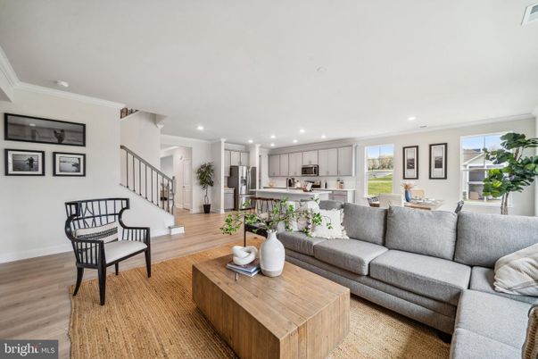 Interior, Kitchen, Living room, Recessed Lighting, Stainless Steel Appliances, Wood Texture Flooring