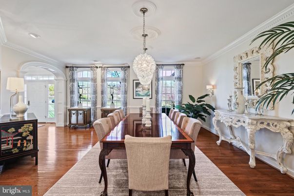 Chandelier, Dining room, Interior, Recessed Lighting, Wood Texture Flooring