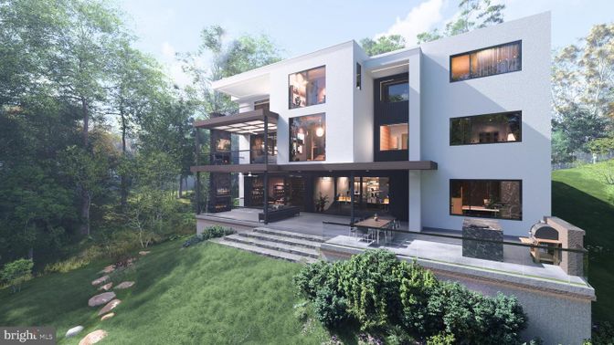Backyard, Exterior, Facade, Fireplace, Modern