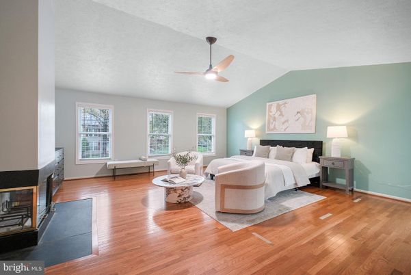 Bedroom, Fireplace, Interior, Wood Texture Flooring